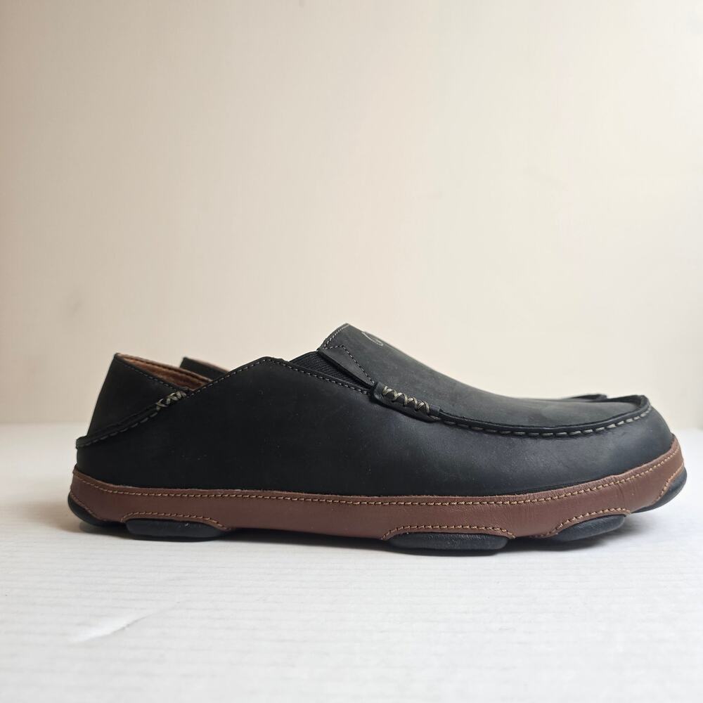 Olukai Moloa Men’s Leather Slip On Shoes Size 12 Black Toffee 10128-4033
